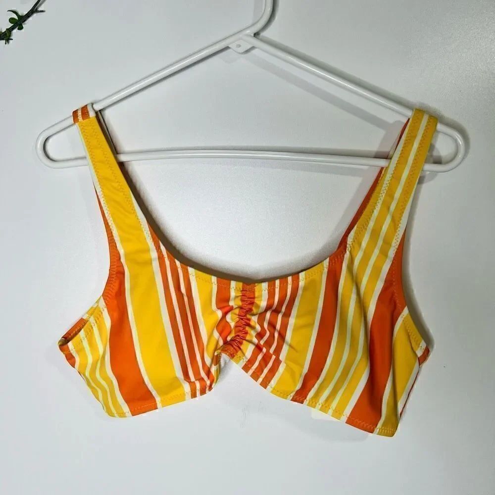 Beachsissi Orange Yellow White Striped Bikini Top NWT!